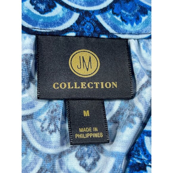 JM Collection Size M Blouse Boho Paradise Blue Print Button-Front Blouse - Picture 8 of 10